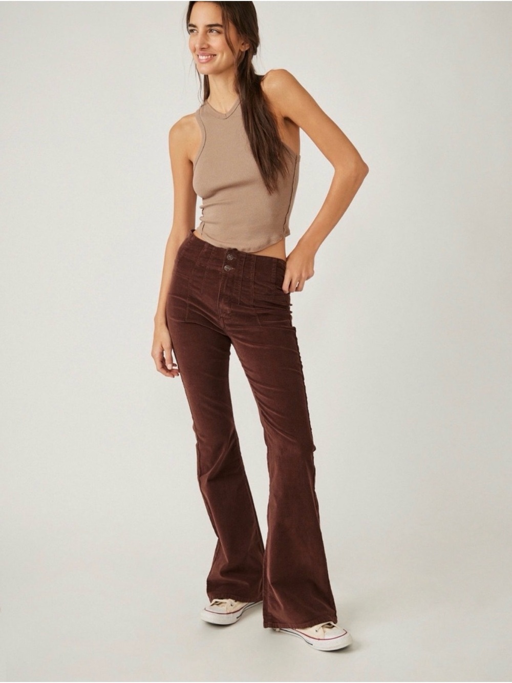 We The Free Jayde Chocolate Brown Corduroy Flare Pants Fall Winter Trending | 28